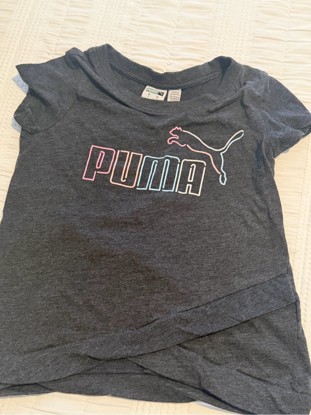 Puma Girls' Dark Gray Short Sleeve Tee with Pastel Logo